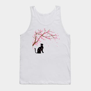 Cherry Blossom Black Cat Sakura Japanese Tank Top